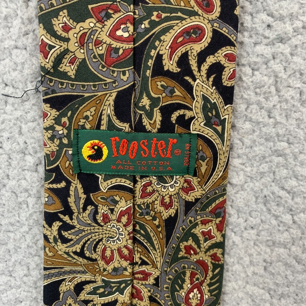 Vintage Rooster Mens Tie Geometric Floral 100% Silk Stripe X Long Made in USA